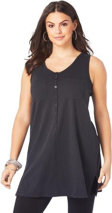 Roaman's Plus Size Ultimate Henley Tunic Tank in Black at Nordstrom, Size Medium