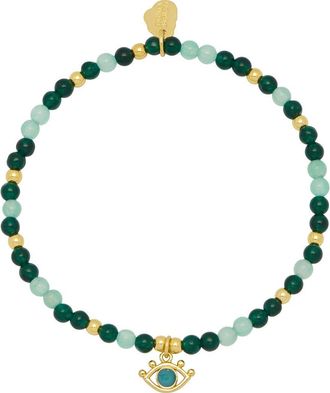 Estella Bartlett Beaded Evil Eye Stretch Bracelet in Gold/green at Nordstrom