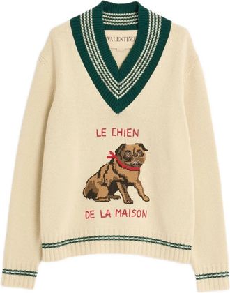 Valentino Garavani Mens Le Chien De La Maison Pullover - Ivory Wool - Size Medium