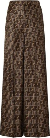 Fendi Wide Trousers, female, Brown, Size: 2XS FF Silk Twill Trousers