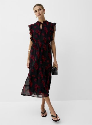 Icone Womens Sheer chiffon ruffled-collar midi dress