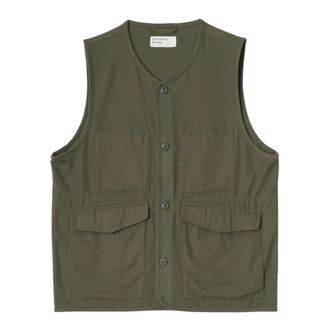 Universal Works Chaleco de 4 bolsillos en molesqu&iacute;n cepillado - Jackets - Hombre - Verde - XL