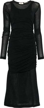 Bite Studios Zwarte Gelaagde Midi Jurk met Geplooide Detail - Dames - Maxi kleedjes - Zwart - S - Katoen - Kleedjes