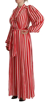 Dolce & Gabbana Womens Striped Silk Maxi Dress Red
