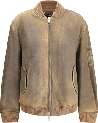 Golden Goose Brown Leather Jacket With Zip Closure