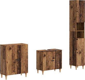 vidaXL Juego De Armarios De Ba&ntilde;o De 3 Piezas Alkmaar Madera Envejecida Vidaxl