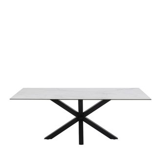 DRAWER Mesa de comedor para 8 personas de cer&aacute;mica y metal - Blanco