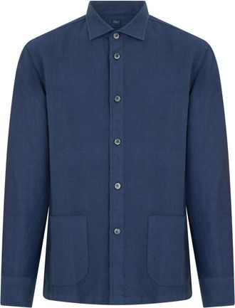 Fedeli Blouses & Shirts - Heren - Casual Overhemden - Blauw - L - Overhemden