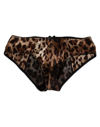 Dolce & Gabbana Brown Leopard Silk Mid Waist Panty Womens Underwear