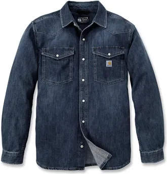 Carhartt Work in Progress Montana Shirt Mens Blue Denim Long Sleeve Snap Front Button Up JAX1069