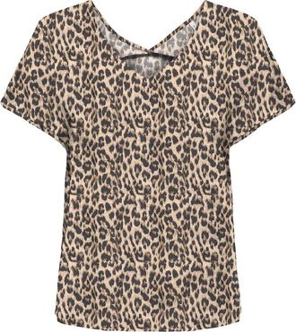 Only Luipaardblouse, korte mouwen en V-hals