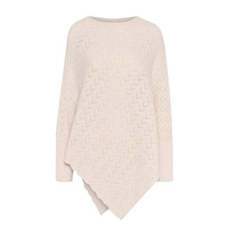 Cream Gebreide Poncho met O-hals Ontwerp - Dames - Jassen - Roze - Maat: ONE Size Poliester