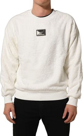 Dolce & Gabbana Mens White Logoplaque Crewneck Sweatshirt Sweater Cotton Clothing