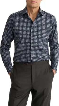 Eton Contemporary Fit Geometric Dress Shirt in Navy at Nordstrom, Size 18.5