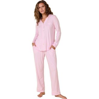 The Cats Pajamas Pima Knit Pajama Floral Set in Heritage Stripe Pink at Nordstrom, Size X-Small
