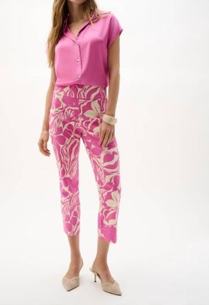 Joseph Ribkoff Cropped Floral Slim Trousers In Beige/pink