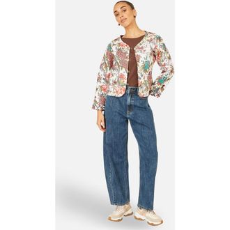 Yumi Print Reversible Cotton Quilted Jacket in White at Nordstrom, Size 10