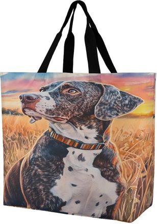 Generic Watercolor Portrait of Dog Large Reusable Shopping Bag Lightweight Foldable Tote Bags Washable Shoulder Handbag