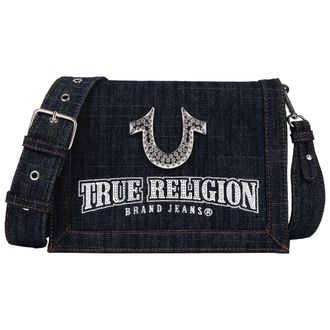 True Religion Bling Horseshoe Denim Messenger Bag with Adjustable Strap