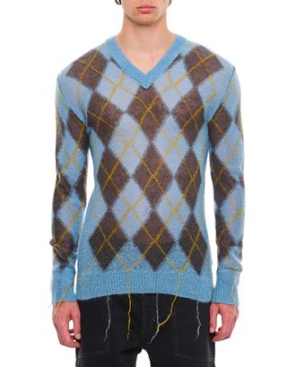 Marni Argyle Pattern V-Neck Sweater With Distressed Finish