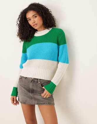 Calvin Klein Jeans Maglione lavorato in maglia spessa blu e verde color block-Multicolore