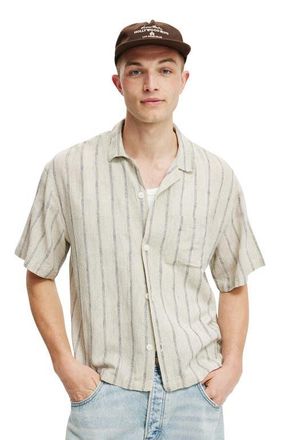 Cotton On Mens Box Fit Short Sleeve Shirt in Off White Grid Check at Nordstrom, Size Large