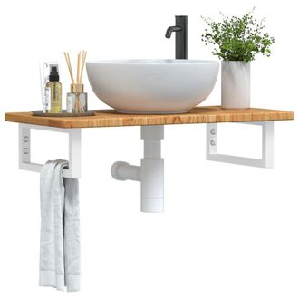 Berkfield Home Basin Shelf Wall Mounted Steel & Solid Wood Oak in Brown