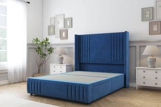 Sloomy Camden Plush Divan Base No Drawers - 54 Wing Headboard-Footboard in Blue | Size: Small Double