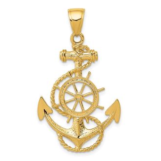 Diamond2Deal 14k Yellow Gold Large Anchor Wheel Pendant