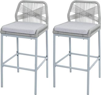 Hhg Hhg - Lote De 2 Taburetes De Bar De Cuerda 988, Asiento De Exterior De Mimbre De Cuerda De Metal, Gris Claro, Coj&iacute;n Gris Claro