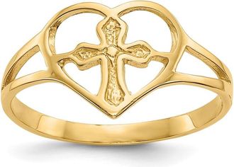 Diamond2Deal 14k Yellow Gold Cross in Heart Ring