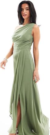 Tfnc Petite Vestito lungo da damigella in chiffon verde scuro con gonna a portafoglio