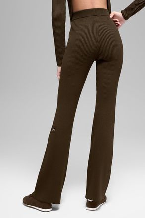 Alo | Denim Knit High-Waist Flare Pants in Espresso/Black Brown, Size: Medium
