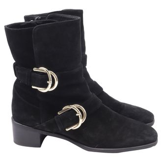 Stuart Weitzman Britain Buckle Ankle Boots In Brown Suede