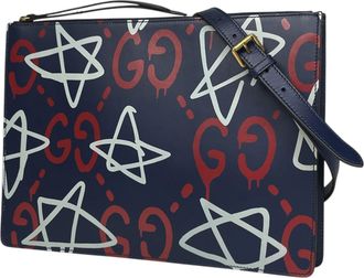 Gucci Navy Leather Clutch Bag Shoulder Bag (Pre-Owned)