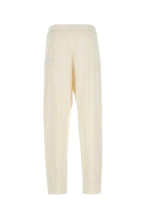 Saint Laurent Mens Ivory Satin Pant White Exterior: Acetate Viscose Pantaloni
