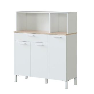 No Brand Mueble Auxiliar De Cocina Yuka Estilo N&oacute;rdico Color Blanco Artik Y Roble Canadian 2 Huecos, 3 Puertas Y 1 Caj&oacute;n 108x126x40 Cm