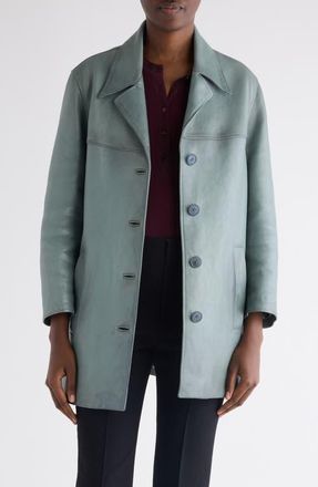 Chlo&eacute; Waxy Leather Coat in Faded Blue at Nordstrom, Size 10 Us