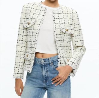 Alice & Olivia Dumont Jacket In White With Black