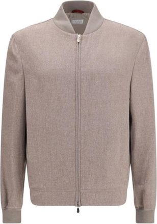 Brunello Cucinelli Kasjmierjas met dubbele ritssluiting - Heren - Bomber jackets - Beige - L - Kasjmier - Jassen
