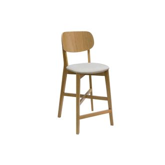 Miliboo Miliboo - Taburete De Cocina De Roble Macizo Y Tela Beige 65 Cm Lucia