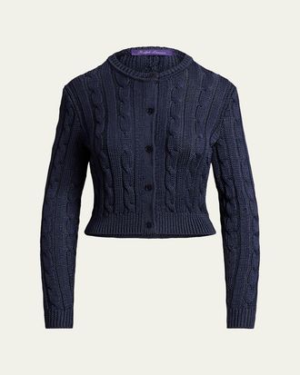 Ralph Lauren Collection High Shine Silk Cable-Knit Crop Cardigan