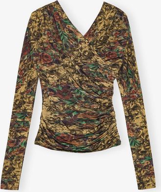 Ganni Custard Top in Printed Jersey - Size 32 Viscose