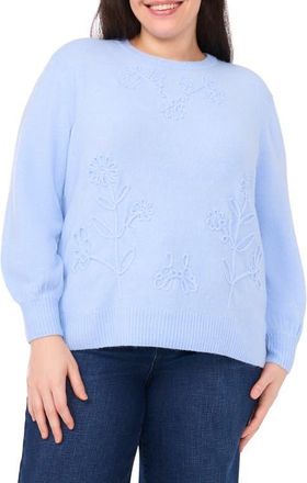 CeCe by Cynthia Steffe Embroidered Floral Sweater in Chambray Blue at Nordstrom, Size 1X