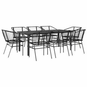 Berkfield Home 9 Piece Garden Dining Set Black Poly Rattan Glass