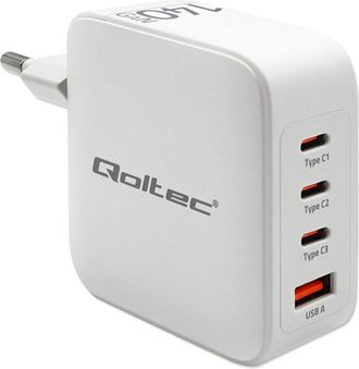 OEM Cargador De Pared Qoltec De 140 W Gan 5-20 V 2,5-5 A 3 Puertos Usb-c Pd 1 Puerto Usb Qc 3.0 Port&aacute;til Smartphone Blanco