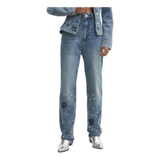 Moschino Jeans, Dames, Blauw, W29, Leer, Slim-fit Jeans