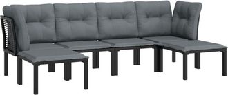 vidaXL Juego De Muebles De Jard&iacute;n 6 Pzas Rat&aacute;n Sint&eacute;tico Negro Y Gris Vidaxl