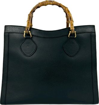 Gucci Black Leather Bamboo Boston Bag Handbag Tote Bag (Pre-Owned)