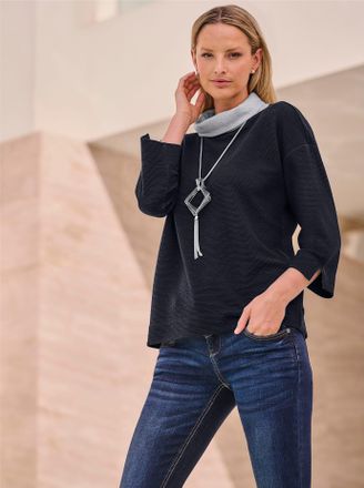 Heine Rollkragenshirt HEINE Shirt, Damen, Gr. 38, blau (marine), 65% Polyester, 33% Viskose, 2% Elasthan, meliert, unifarben, Shirts Rollkragenshirt